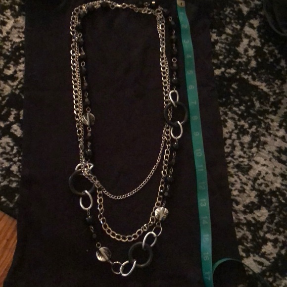 Long Black Silver Chain Layer Necklace New - Picture 7 of 7